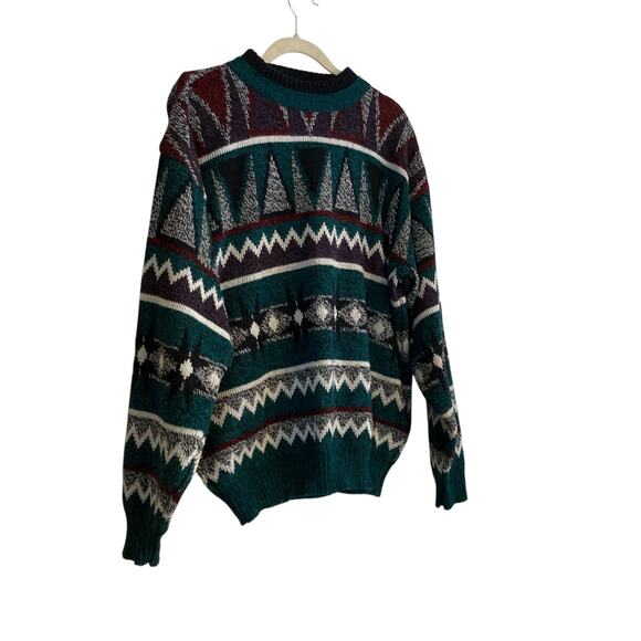 Vintage 80s Michael Gerald Green Abstract Geometric Grandpa Sweater Size Large - Picture 3 of 16